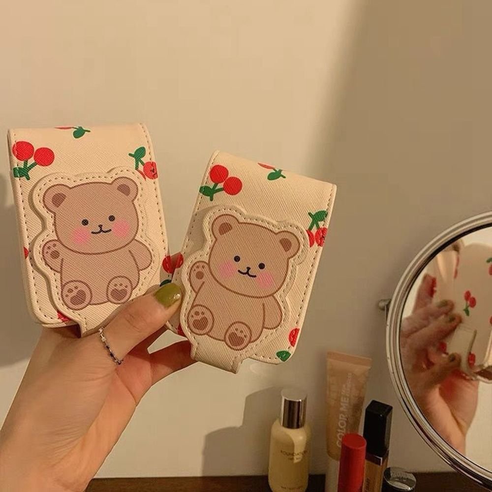 Travel Supplies Pu Leather Lipstick Bag Bear Print Mini Cosmetic Bag with Mirror Lipstick Storage Bag Girls - details 7