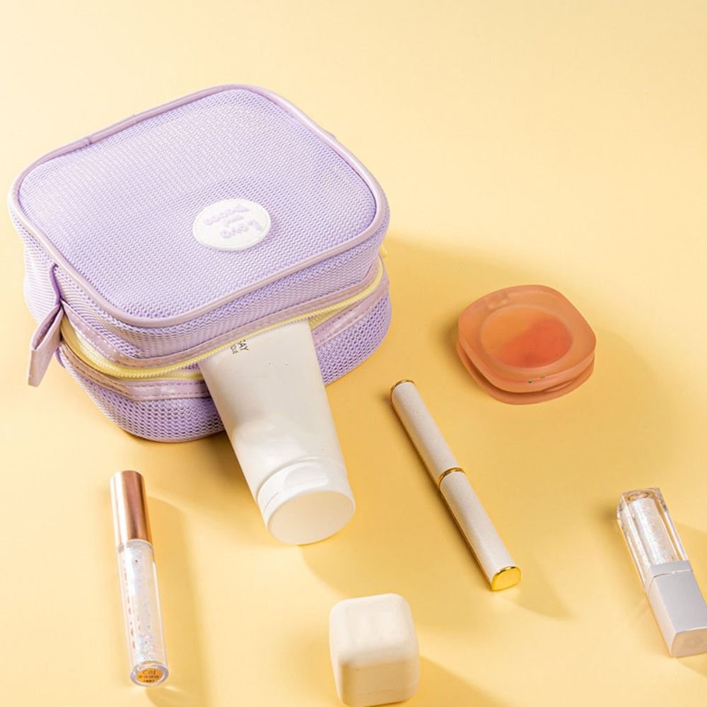 Square Mesh Makeup Bag Zipper Toiletry Bag Toiletry Storage Bag Coin Purse Organizer Case Transparent Cosmetic Bag Girls - details 4