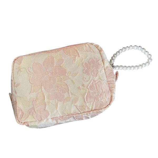 Cosmetic Bag with Pearl Pendant Portable Zipper Makeup Bag Multifunction Fashionable Casual Make Up Pouch