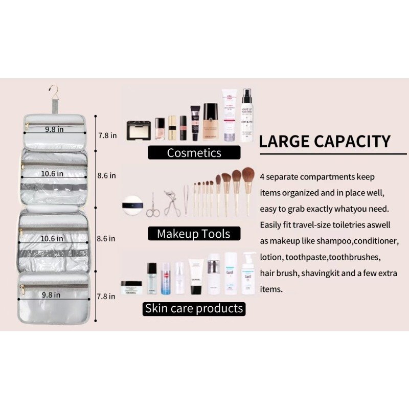 Bolsa de art??culos de tocador con gancho, bolsa de maquillaje impermeable, organizador de viaje, bolsa de mano, 1 ud. - details 0