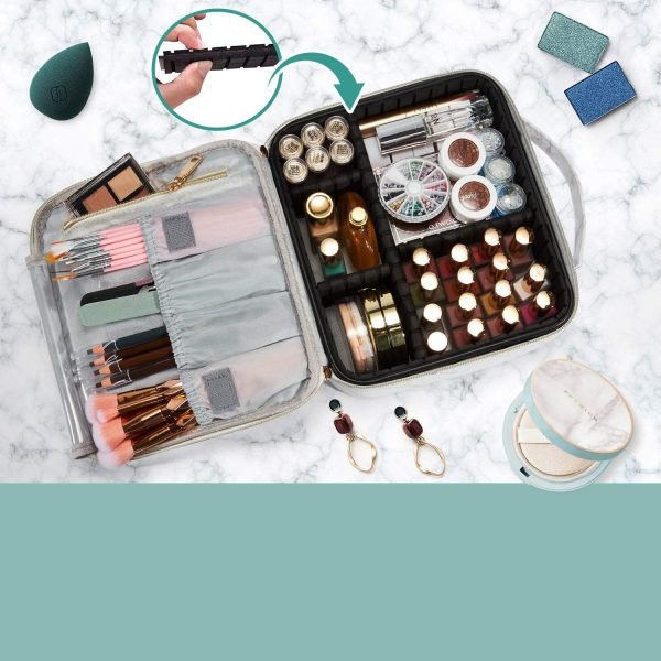 Makeup bag, travel organizer, makeup bag with handle and adjustable compartment