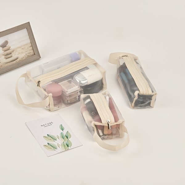 3pcs Multi Functional Portable Mesh Transparent Wash Bag Cosmetic Bag, Simple Storage Bag With Zipper Handle