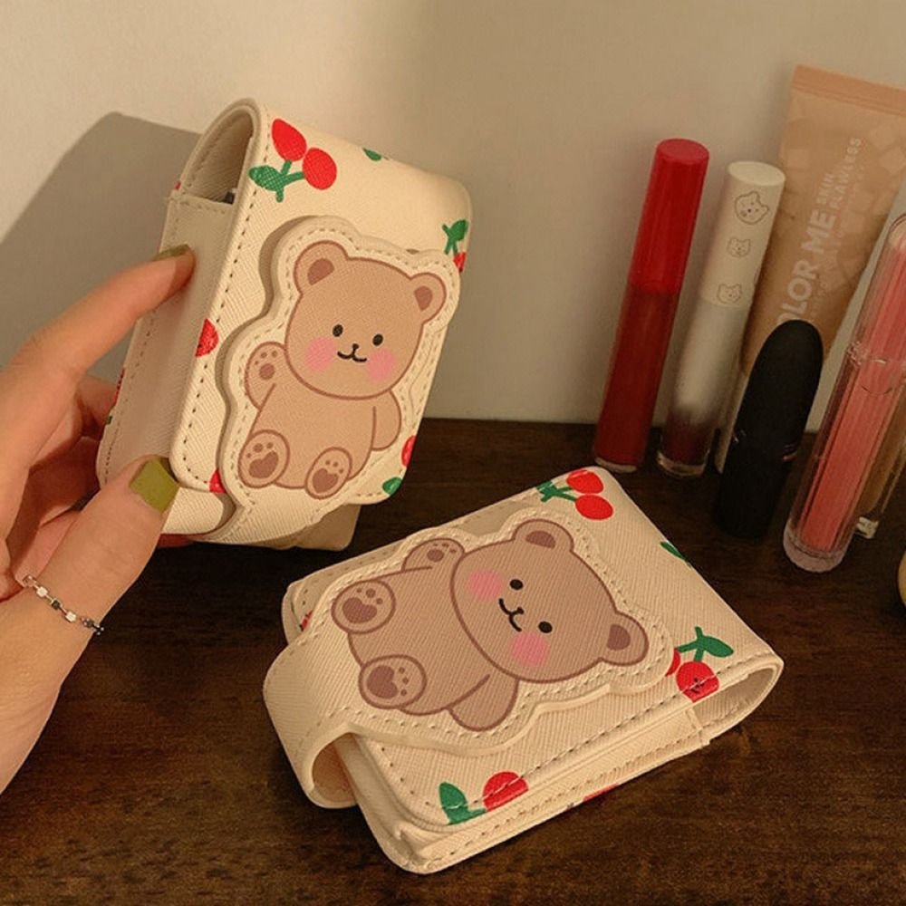 Travel Supplies Pu Leather Lipstick Bag Bear Print Mini Cosmetic Bag with Mirror Lipstick Storage Bag Girls - details 1