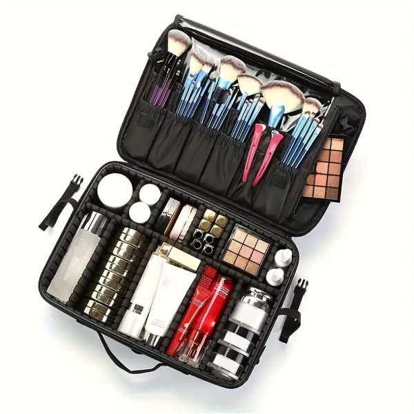 3-Layer Travel Makeup Bag With Dividers, Professional Cosmetic Train Storage Case Organizer For Cosmetic Brushes Tools, Jewelry Accessories & Toiletries