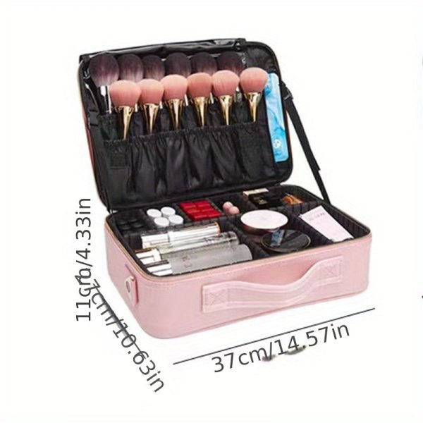 Large Capacity Multifunctional Makeup Bag with Elastic Brush Slots and Adjustable Dividers - Perfect Birthday Gift for Women